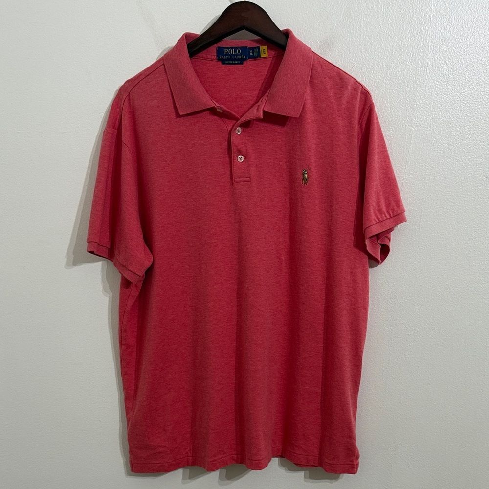 RALPH LAUREN Polo Shirt Mens Extra Large Pink Red Custom Slim Fit Adult